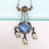 Picture of Art Deco Era Sterling Silver, Czech Glass & Pearl Lavalier Necklace & Screw Back Earring Set