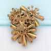 Picture of Vintage Miriam Haskell Triple Flower Brooch With Faux Pearl & Rhinestone Accents