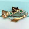 Picture of Unsigned 1940'S Gilt Sterling Silver (Tested) Flower Brooch Set With Green & Clear Rhinestones