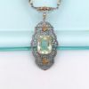 Picture of Art Deco Era 10K White, Yellow & Rose Gold Filigree Necklace With Pearls & Green Czech Glass