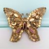 Picture of Vintage Weiss Pink & Red Rhinestone Butterfly Brooch In Gold Tone Frame