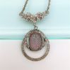 Picture of Art Deco Era Carved Amethyst Czech Glass Necklace In Rhodium Plated Floral Frame