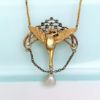 Picture of Rare Art Nouveau 14K Gold, Sapphire, Diamond, Moonstone & Freshwater Pearl Bird Shaped Necklace