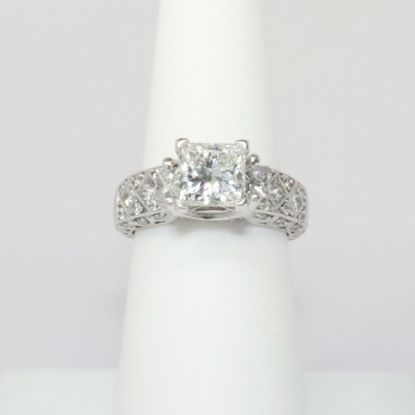 Picture of 14k White Gold, Square Brilliant Cut & Diamond Cluster Accented Engagement Ring