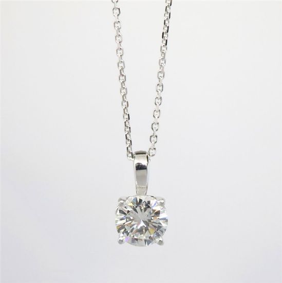 Picture of 14K White Gold Round Solitaire 0.75 CT Diamond Pendant Necklace 