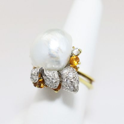 Picture of 18K Yellow Gold Cultured Pearl, Sapphire, & Diamond Fashion Ring