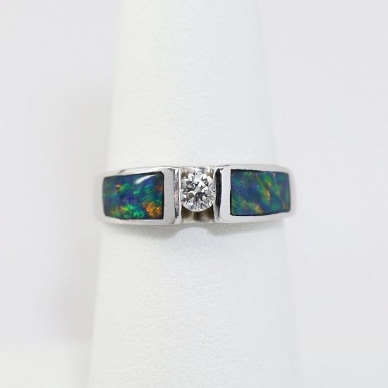 Picture of 14K White Gold Diamond & Inlaid Opal Fashion Ring