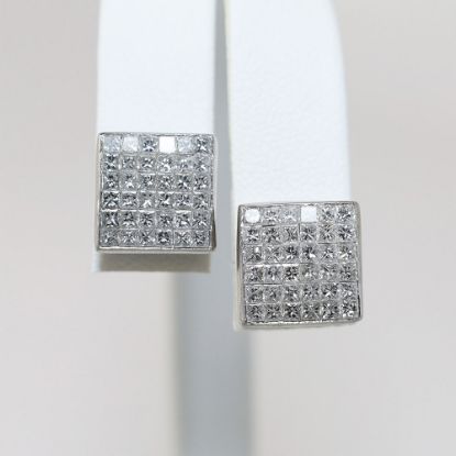 Picture of 14K White Gold Square Cut Diamond Cluster Earrings 