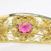 Picture of 18K Yellow Gold Hinged Bangle Bracelet with Solitaire Synthetic Ruby Accent 