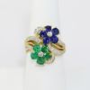 Picture of 18K Yellow Gold Sapphire, Emerald, & Diamond Flower Fashion Ring