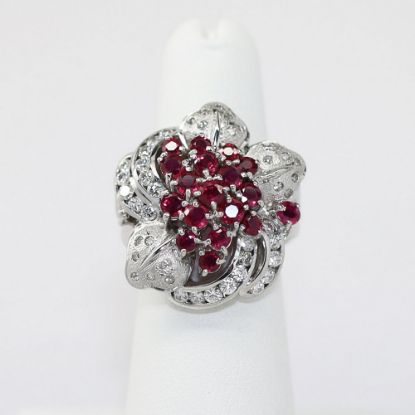 Picture of 18K White Gold Ruby & Diamond Cluster Fashion Ring