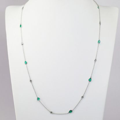 Picture of 18K White Gold Emerald & Diamond 16 Station Necklace