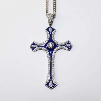 Picture of 18K White Gold Diamond Cross Pendant Necklace