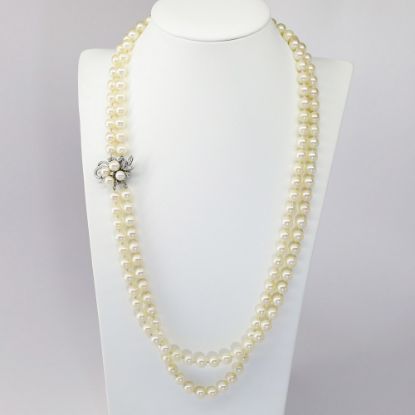 Picture of 14K White Gold Cultured Pearl Double Strand Necklace with Diamond Accents