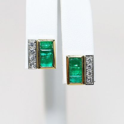 Picture of 18k Yellow Gold & Platinum Emerald & Diamond Square Earrings