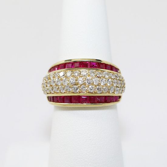 Picture of Wide 14K Yellow Gold Diamond & Ruby Fashion Ring