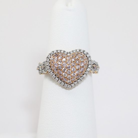 Picture of 14K Rose Gold Pink & White Diamond Cluster Heart Ring