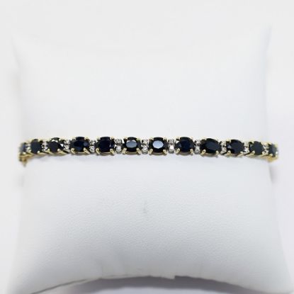 Picture of 18K Yellow Gold Blue Sapphire Bracelet with Diamond Accents