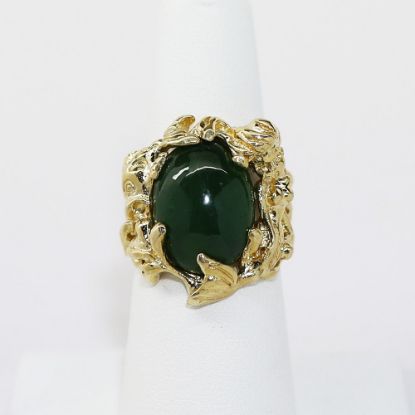 Picture of 14K Yellow Gold Oval Cut Nephrite Jade Cabochon Fashion Ring