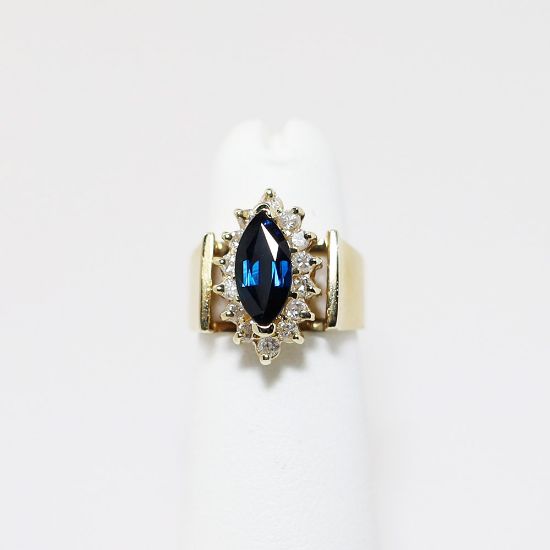 Picture of 14K Yellow Gold Marquise Cut Sapphire & Diamond Accented Cocktail Ring