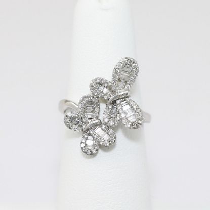 Picture of 18K White Gold Round & Baguette Cut Diamond Butterfly Fashion Ring