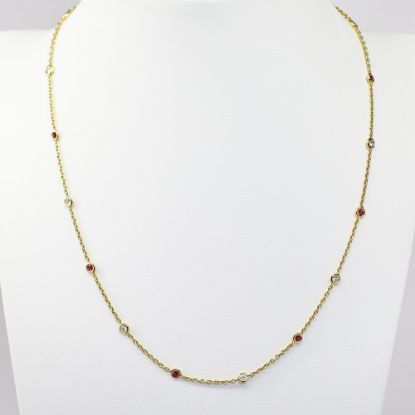 Picture of 18K Yellow Gold Diamond & Ruby Station Necklace