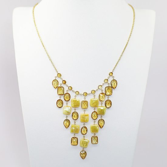 Picture of 14K Yellow Gold Citrine & Freshwater Cultured Pearl Bib Necklace