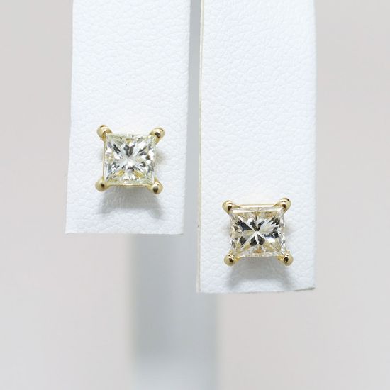 Picture of 14K Yellow Gold Square Diamond Solitaire Stud Earrings