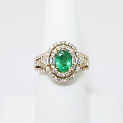 Picture of EFFY 14K Yellow Gold Oval Cut Emerald & Diamond Accented Ring