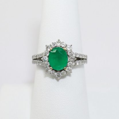 Picture of 18K White Gold Oval Emerald & Diamond Accented Ring