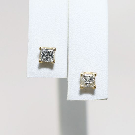 Picture of 14K Yellow Gold Square Diamond Solitaire Stud Earrings