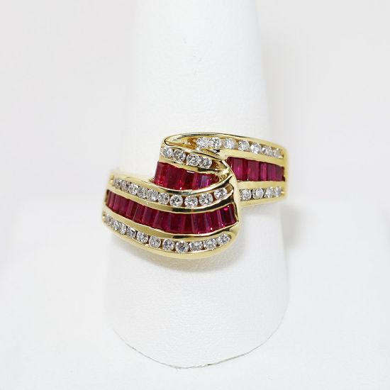 The Silver Queen. 14K Yellow Gold Channel Set Ruby & Diamond Fashion Ring