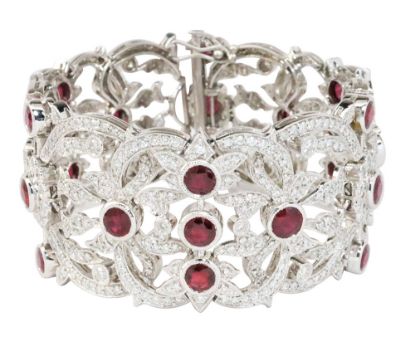 Picture of Vintage 18K White Gold 11.00 CT Diamond & 16.50 CT Ruby Ornate Bracelet