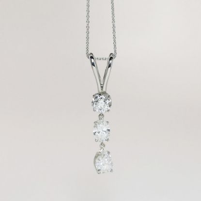 Picture of Platinum Three Stone Diamond Drop Pendant Necklace