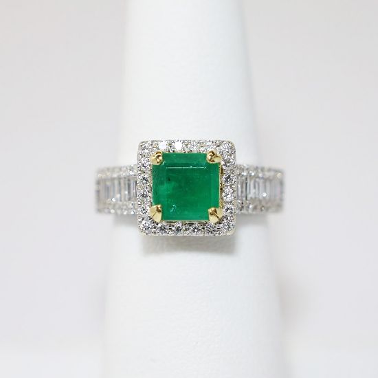 Picture of 18K Two Tone Gold Emerald & Diamond Ring