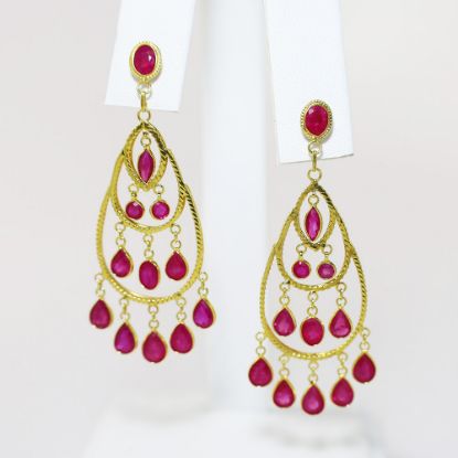 Picture of 18K Yellow Gold Ruby Dangle Earrings