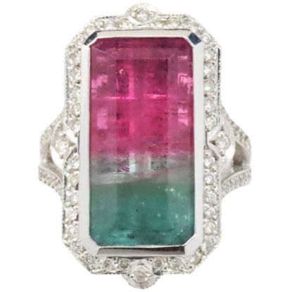 Picture of 18K White Gold Watermelon Bi-Colored Tourmaline Fashion Ring