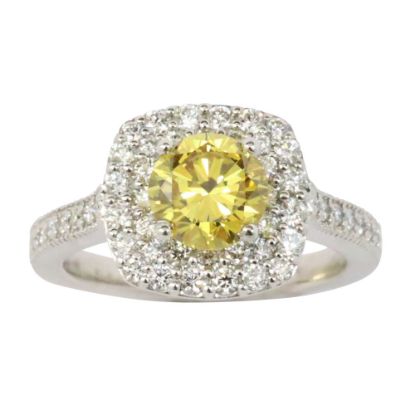 Picture of 14K White Gold Yellow & White Halo Diamond Engagement Ring