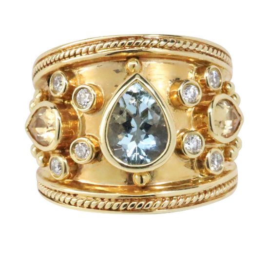 Picture of 14K Yellow Gold Bezel Set Aquamarine, Citrine, & Diamond Fashion Ring