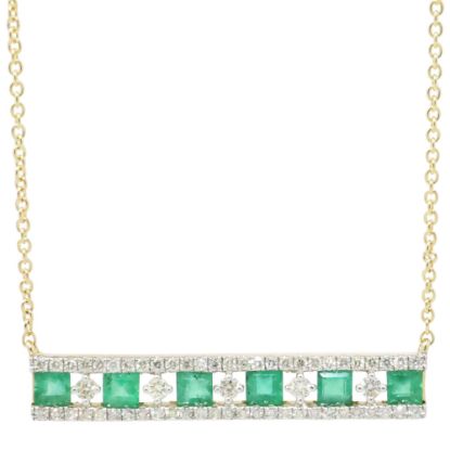 Picture of 14K Yellow Gold Emerald & Diamond Bar Necklace