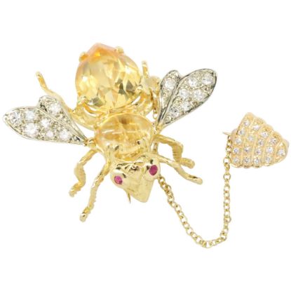 Picture of 14K Yellow Gold Citrine, Ruby and Diamond Bee Brooch