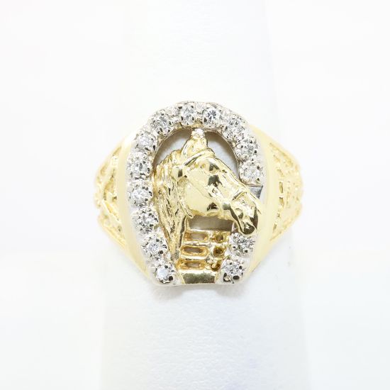 Picture of 14k Yellow Gold & Diamond Horseshoe Men's Ring