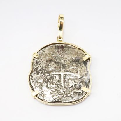 Picture of 2 Reales Shipwreck Silver Coin Pendant with 14k Yellow Gold Bezel