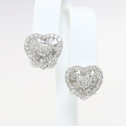 Picture of 18k White Gold & Diamond Heart Earrings