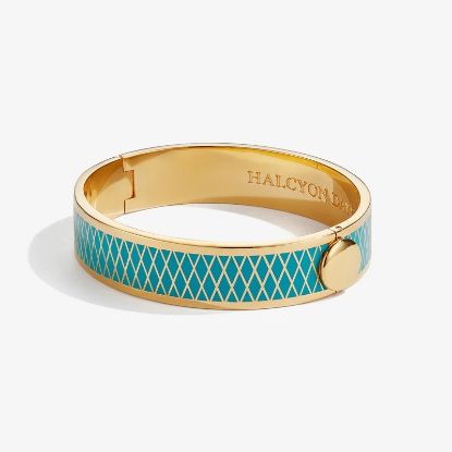 Picture of Halcyon Days Parterre Turquoise & Gold Hinged Bangle Bracelet.
