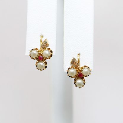 Picture of Antique Victorian/Edwardian 18k Gold, Pearl & Ruby Earrings