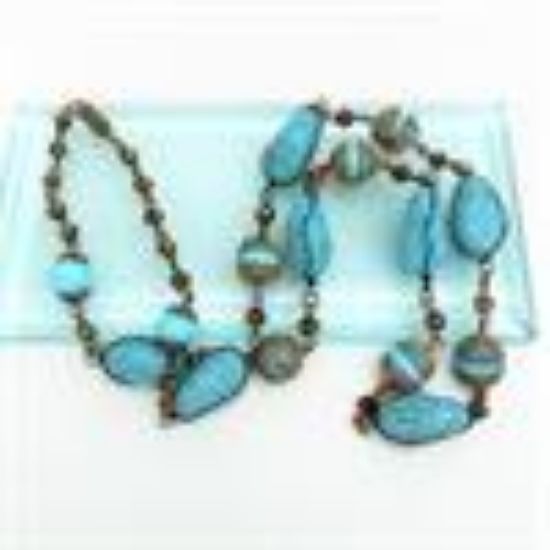 Picture of Art Deco Era Hubbel Style Turquoise & Copper Czech Glass Bead Necklace