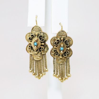 Picture of Victorian Era 14k Gold & Turquoise Etruscan Revival Style Earrings
