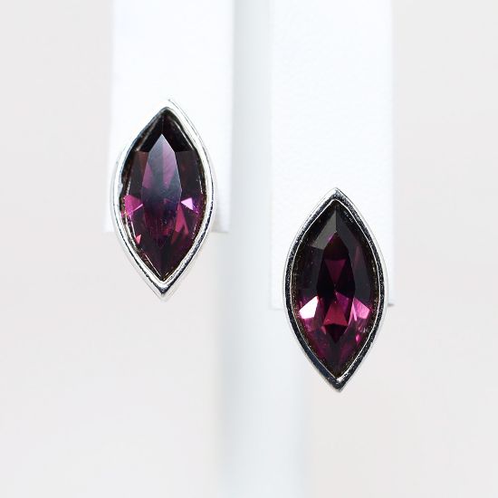 Picture of Signed YSL 'Yves Saint Laurent' Purple Marquis Shaped Rhinestones Stud Earrings