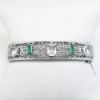 Picture of Art Deco Era Rhodium Plated Filigree Hinged Bangle Bracelet with Clear & Green Czech Glass